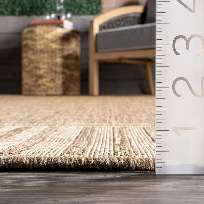 Nuloom Asha Light Brown/Ivory, 4' x 6', Casual, Striped Border, Soft and Cozy, High Traffic, Stain Resistant, Easy Clean, Durable Area Rug for Indoor/Outdoor Patio, Deck, Porch, Garden, Courtyard