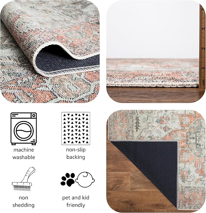 Keen Home Design 2x3 Rug - Machine Washable Entry Rug with Non-Slip Backing, Ideal for Enteryway, Kitchen, Bathroom, Laundry Room - Vintage, Easy Clean, Durable, Low Pile - (2' x 3')