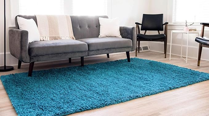 Unique Loom Solid Shag Collection Area Rug (5' 1" x 8' Rectangle, Turquoise)