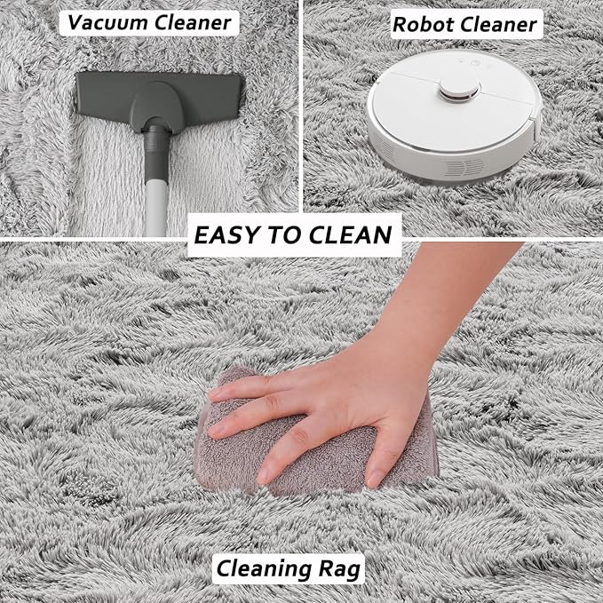Beglad Fluffy Area Rugs 3 x 5 Feet, Modern Minimalist Style Shag Rugs, Non-Slip Indoor Carpet Soft Rugs for Bedroom, Living Room, Grey