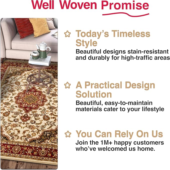 Well Woven Barclay Collection Medallion Kashan Ivory 4x5 Area Rug - for Entryways, Small Bedrooms, Living Rooms