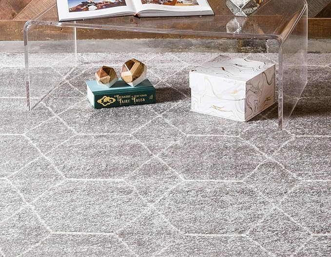 Unique Loom Trellis Frieze Collection Area Rug - Geometric (4' 1" x 6' 1", Light Gray/ Ivory)