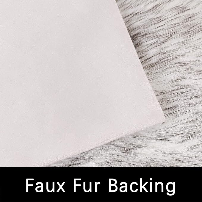 Latepis White with Grey Tips Small Bedroom Washable Soft Shaggy 2x3 Rug Fuzzy Rug Faux Sheepskin Fur Rug for Cushion Cat Mat Home Decor Rectangle