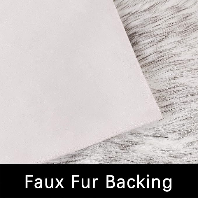 Latepis 3x4 Area Rug White and Grey Tips Faux Sheepskin Fur Rug Washable Fluffy Rugs for Bedroom Bedside Plush Fuzzy Boho Rug Luxury Home Decor