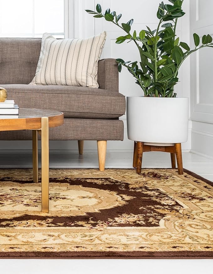 Rugs.com Chateau Collection Rug – 4' x 6' Brown Medium Rug Perfect for Entryways, Kitchens, Breakfast Nooks, Accent Pieces
