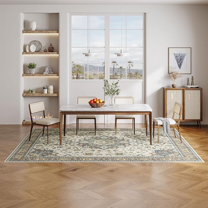 Dripex 9x12 Area Rug - Stain Resistant Washable Distressed Rug for Living Room Dining Room Bedroom, Anti-Slip Low-Pile Soft Accent Rug, Multicolor, 12' x 9' (Rectangular)