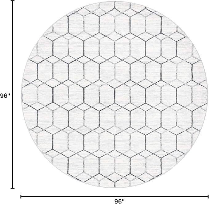 Rugs.com Lattice Trellis Collection Rug – 8 Ft Round White Low-Pile Rug Perfect for Kitchens, Dining Rooms