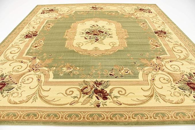 Unique Loom Versailles Collection Traditional Classic Floral Motif Area Rug (10' 0 x 10' 0 Square, Green/ Ivory)