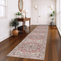 KOZYFLY Runners for Hallways 3x14 Ft Extra Long Washable Faux Wool Stair Thin Runner Rug Printed Hallway Carpet for Entryway Bedroom Stairs Kitchen Floor Accent, Terracotta/Beige