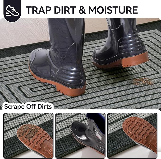 Front Door Mat 31''x47'', Absorbent Muddy Dirt Resist Washable Non Slip Low-Profile Indoor Doormat, Easy Clean Welcome Entryway Door Mats, Grey