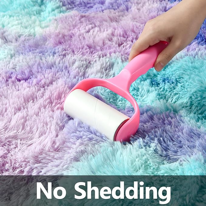 Large Shag Area Rugs 6 x 9, Tie-Dyed Plush Fuzzy Rugs for Living Room, Ultra Soft Fluffy Furry Rug for Bedroom, Indoor Carpet Nursery Rugs for Kids Room Home Decor, Rainbow