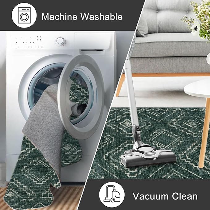 KILOCOCO Boho Entryway Rug 2x3 Printed Small Area Rug Indoor Door Mat Machine Washable Kitchen Rugs Super Soft Non Slip Throw Rugs for Bedroom Entrance Geometric Laundry Room, Green