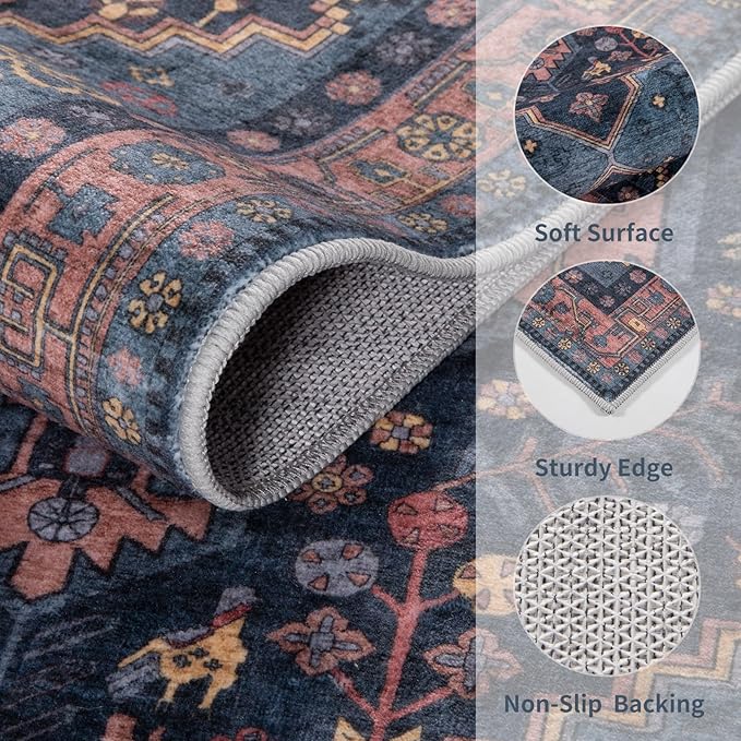 Ciicool Washable 5x7ft Rugs for Living Room Non-Slip Indoor Area Rug Large Low-Pile Mat Floor Carpet Vintage Rug for Bedroom Dinning Foyer Decor