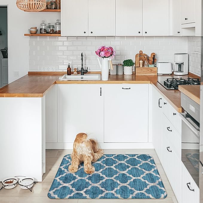Lahome Moroccan Kitchen Rugs - 2x3 Washable Small Entryway Rug Indoor Door Mat, Non-Slip Throw Rugs Floor Bathroom Door Mats for Bedroom Room Redside Laundry Room Rug Decor (2’X 3’, Blue)