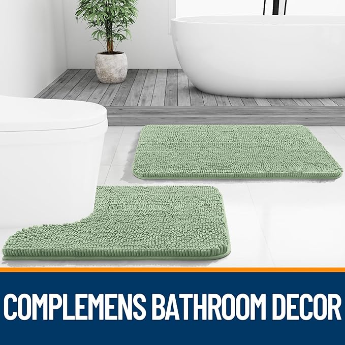 OLANLY Bathroom Rugs 40x32, Extra Soft Absorbent Chenille Bath Rugs, Rubber Backing Quick Dry, Machine Washable Bath Mats for Bathroom Floor, Tub and Shower, Home Decor Accessories, Sage Green