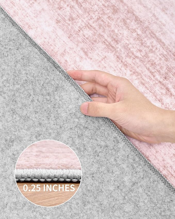 Art&Tuft Washable Rugs 5x7, Low Pile Area Rugs for Living Room - Non Slip and Stain Resistant Soft Thin 5x7 Rug for Bedroom, Dining Room, Kitchen, Office, Lightpink