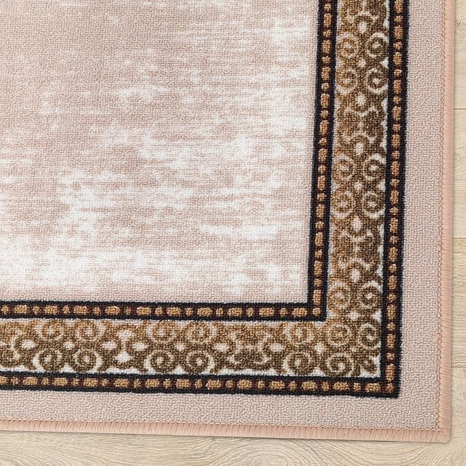 Antep Rugs Alfombras Bordered Modern 2x7 Non-Slip (Non-Skid) Low Pile Rubber Backing Indoor Area Runner Rug (Beige, 2' x 7')
