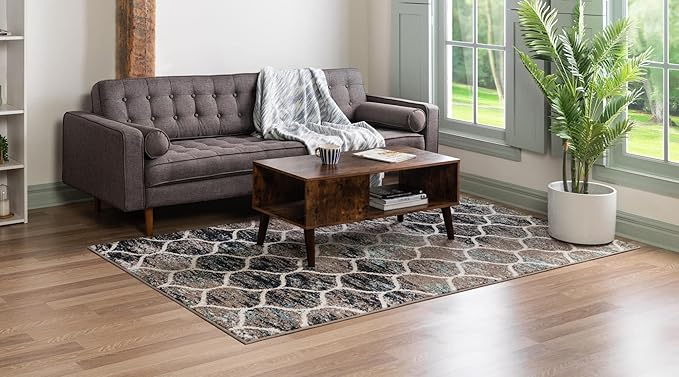 Rugs.com Lattice Frieze Collection Rug – 9' x 12' Blue Multi Medium Rug Perfect for Living Rooms, Large Dining Rooms, Open Floorplans