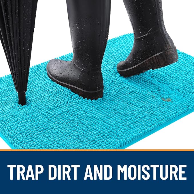 OLANLY Dog Door Mat for Muddy Paws 36x24, Absorbs Moisture and Dirt, Absorbent Non-Slip Washable Doormat, Quick Dry Chenille Mud Mat for Dogs, Entry Indoor Entryway Carpet for Inside Floor, Aqua Blue