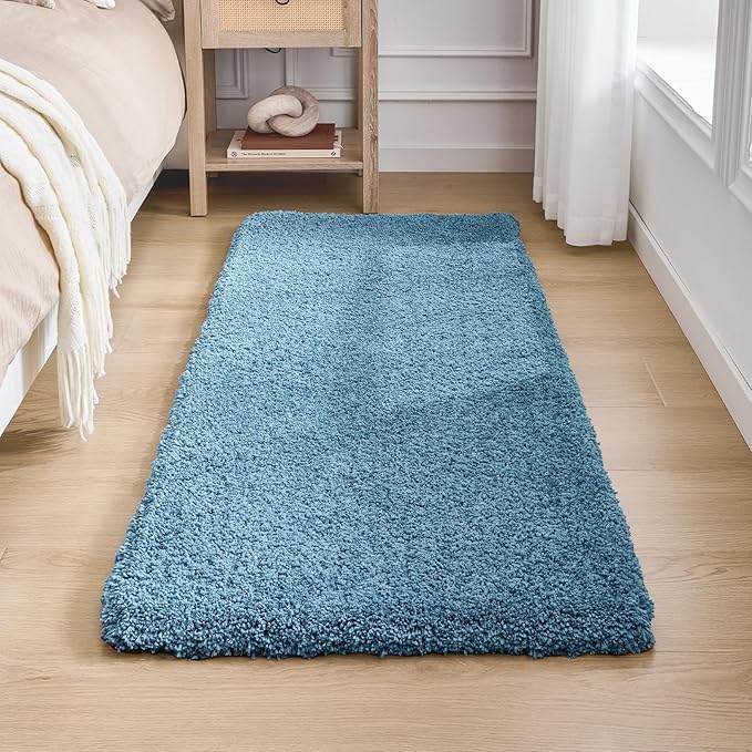 Blue Bathroom Runner Rug 24x59 Non Slip Fluffy Long Bath Mat for Bathroom Floor Washable Plush Luxury Bath Rug for Tub Absorbent Shower Sink Mat Bedside Rug