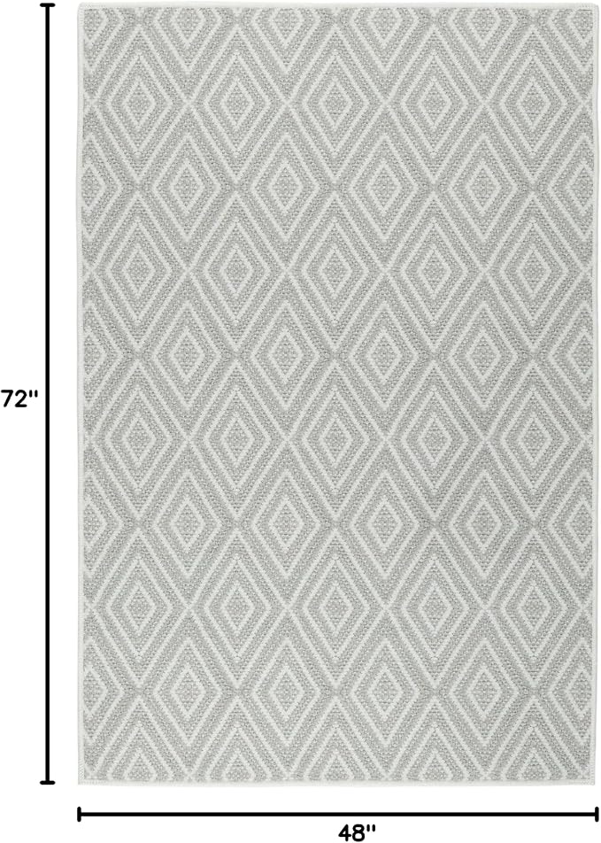 Dash and Albert Diamond Machine Washable Area Rug - 4' x 6' Platinum/White - Diamond Accent Rug - Anti-Slip Backing, Lightweight, Machine Washable, High Traffic Areas Kitchen, Mudroom, Laundry Room