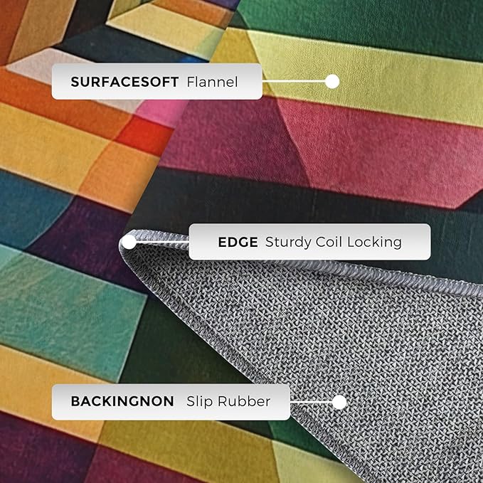 8x12 Colorful Geometry Rugs for Bedroom Decor, Washable Abstract Geometric Pattern Area Rug, Living Room Home Decoration, Non Slip Soft Thin, Abstract Art Decor Large Carpet PF-P 49