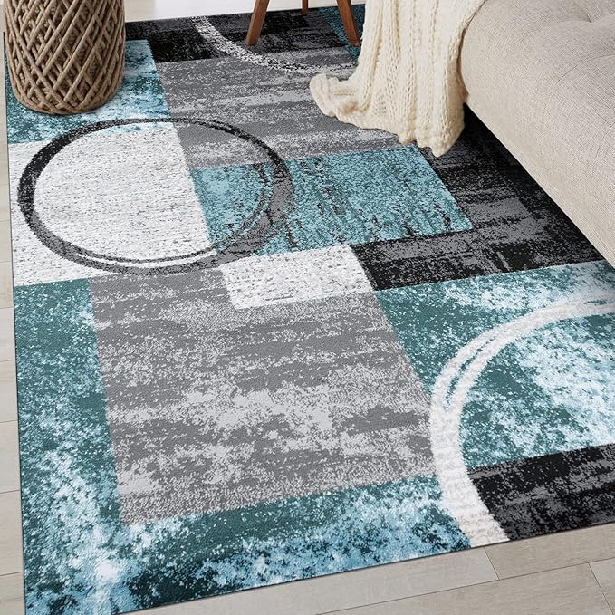Rugshop Contemporary Circle Design Area Rug, Carpet with Jute Backing for Bedroom, Office, or Entryway, Gray, 4' x 6'