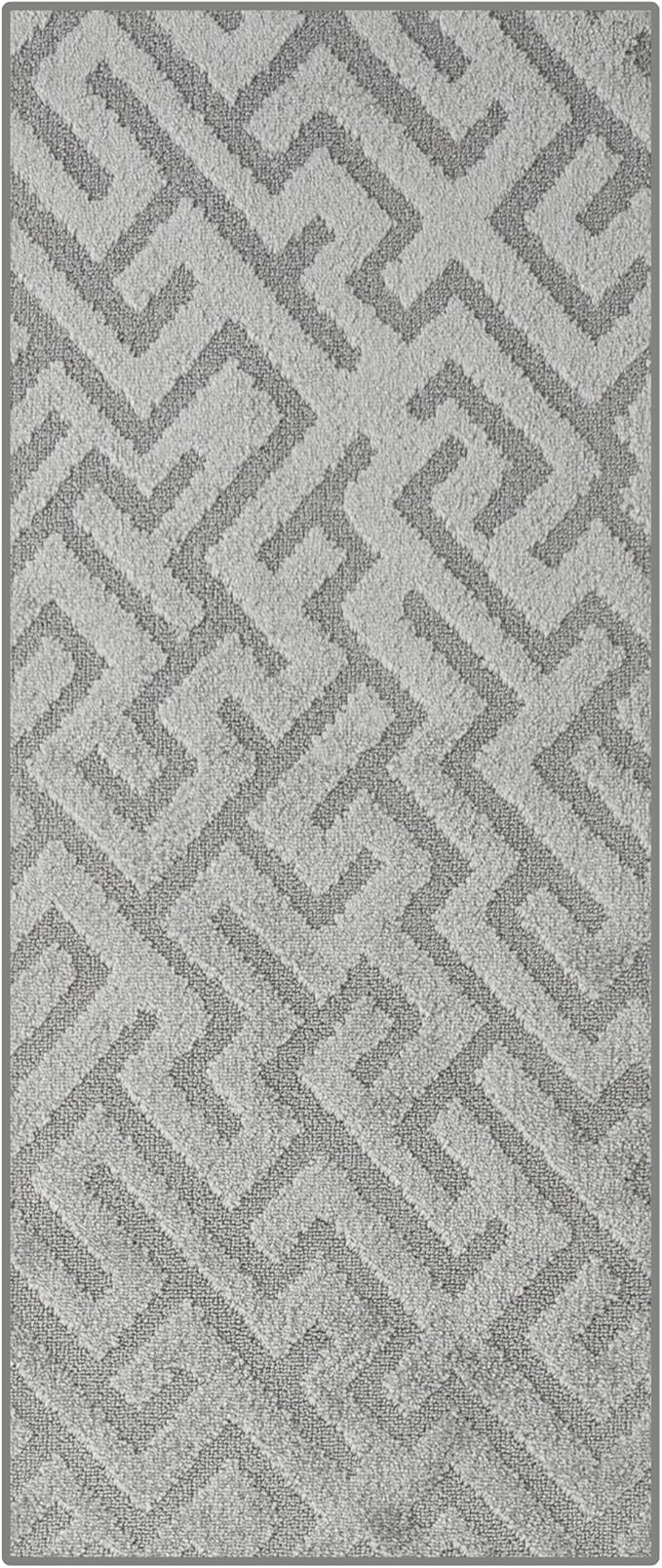 24ft Runner Rug by Custom Size - Deco Grey | Non-Slip Rubber Backed | Washable & Pet Friendly | Edge Bound