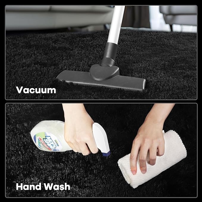 Zentavio Black Area Rugs for Living Room Bedroom 4x6 Men Room Carpet Fluffy Furry Shag Aesthetic Plush High Pile Floor Rug for Nursery Kids Room Dorm Home Decor