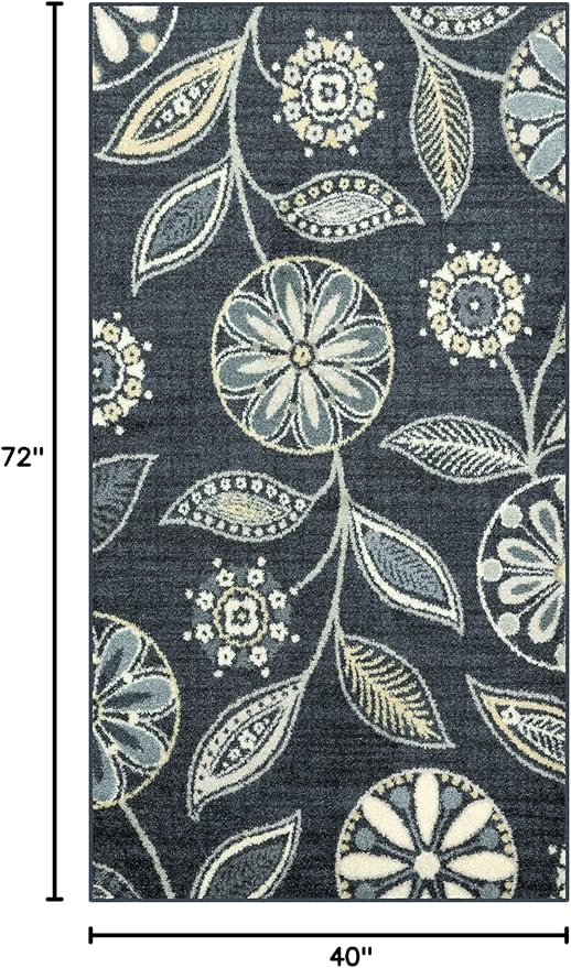 Maples Rugs Reggie Floral Area Rug - Made in USA - Washable, Non Slip, Pet-Friendly Mats for Living Room, Bedroom, and Office, 3'4" x 6', Persian Blue