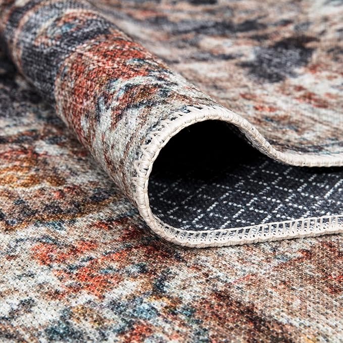 Bloom Rugs Washable Non-Slip 6' x 9' Rug - Orange/Black Traditional Area Rug for Living Room, Bedroom, Dining Room, and Kitchen - Exact Size: 6' x 9'