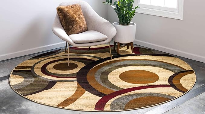 Unique Loom Barista Collection Area Rug - Kona (4' 1" Round, Beige/ Black)