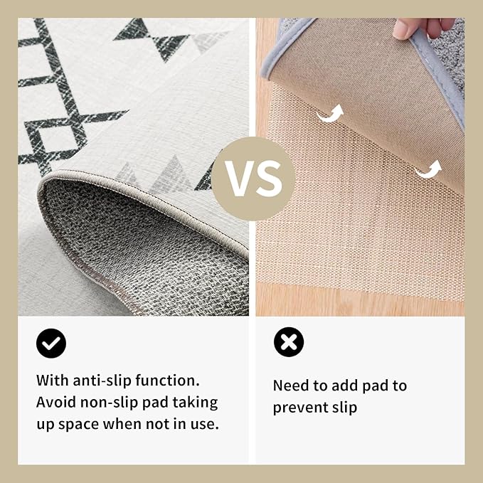 ILANGO Area Rug 3'x5' for Living Room Bedroom Washable Moroccan Boho Rugs for High Traffic Area Non Slip & Non-Shedding Rugs Fade Resistant Carpet for Doorway Entryway Kitchen Laundry (White)