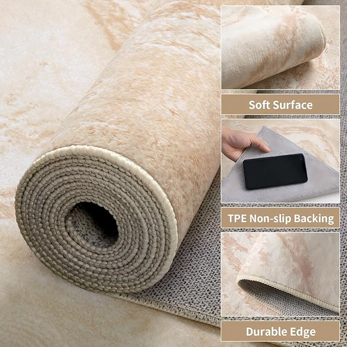 Ciicool Modern Abstract Area Rug 2x3 Washable Small Soft Entryway Rugs, Light Brown Non-Slip Low Pile Throw Entry Rug, Foldable Kitchen Bathroom Rugs Floor Carpet for Entrance Bedroom Indoor Doormat