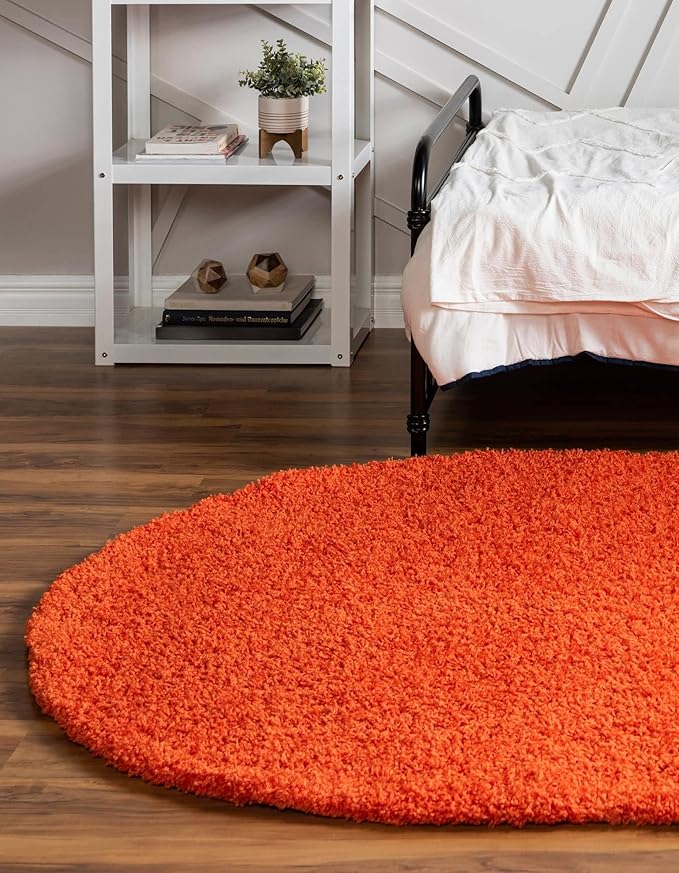 Unique Loom Solid Shag Collection Area Rug (3' 3" x 5' 3" Oval, Tiger Orange)