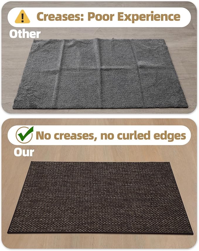 Color&Geometry Ultra-Thin Indoor Door Mat, 36"x56" Low-Profile Non-Slip Entryway Rug with Modern Geometric Texture, Washable Doormat for Indoor Entrance, Front Door, Brown (Rolled-up NO Creases)