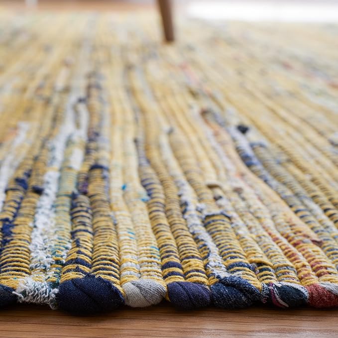 SAFAVIEH Rag Rug Collection Area Rug - 5' x 8', Yellow & Multi, Handmade Boho Stripe Cotton, Ideal for High Traffic Areas in Living Room, Bedroom (RAR121H)