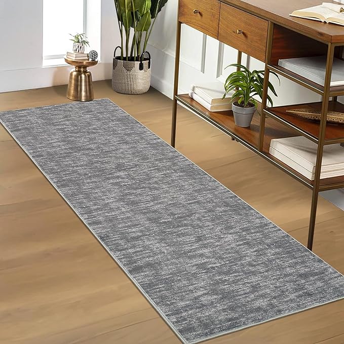 RUGSREAL Solid Runner Rug 2x6 Non Slip Bathroon Mat Machine Washable Ktichen Carpet Long Hallway Runner Rug Modern Indoor Throw Carpet for Living Room Bedroom Laundry, 2' x 6' Grey