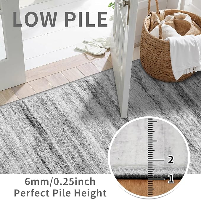 6x12 Runner Rug for Wide Hallway: Long Washable Area Rugs for Living Room Dining Room Office - Stain and Water Resistant Runners with Non-Slip Backing - Soft Low-Pile Thin Carpet Grey