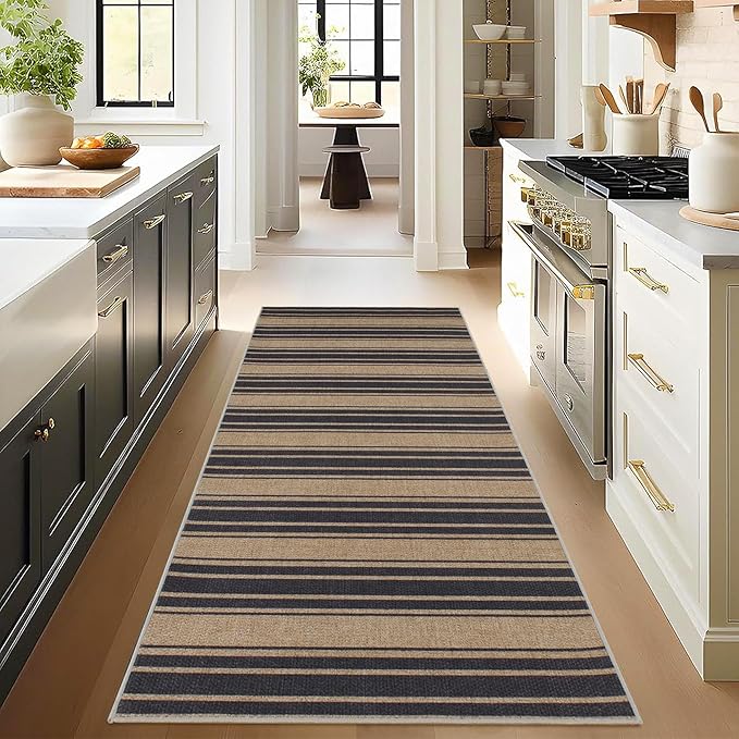 Striped Easy Jute Runner Rug,2x6 Kitchen Runner Rugs for Hallway Non Slip Washable Striped Indoor Outdoor Carpet for Laundry Room Bedroom Entry 6ft