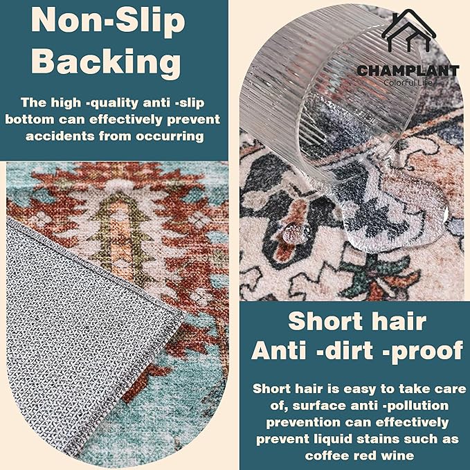 2'x3' Black-Purple Khaki Area Rug Washable Door Mat Vintage Distressed Doormat Indoor Entrance Traditional Thin Floral Print Non Slip Carpet for Kitchen Bathroom Bedroom Living Room