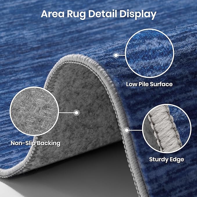 Valenrug Washable Rugs 5x7 - Non Slip 5x7 Area Rugs for Living Room, Stain Resistant Area Rugs for Bedroom, Foldable Machine Washable Area Rug(5'x7', Navy)