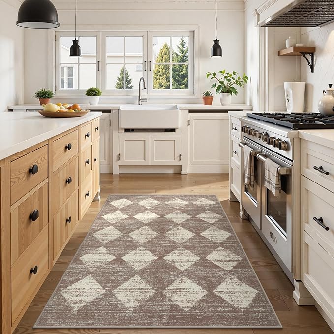 Lahome Moroccan Treills Area Rug - 3x5 Beige Rugs for Living Room Washable Entry Mat, Checkered Modern Soft Pet Friendly Indoor Accent Carprt for Coffee Table Bedroom Family Dinning Room Playroom