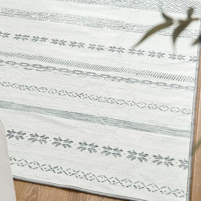 jinchan Moroccan Boho 8x10 Area Rugs for Living Room - Machine Washable Soft Throw Rug Bohemian Ripple Design Non-Slip Neutral Carpet for Bedroom Dining Room Home Office (8‘x10', Grey)