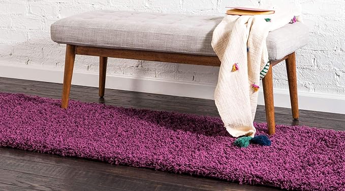 Unique Loom Solid Shag Collection Area Rug (2' 6" x 19' 8" Runner, Eggplant Purple)