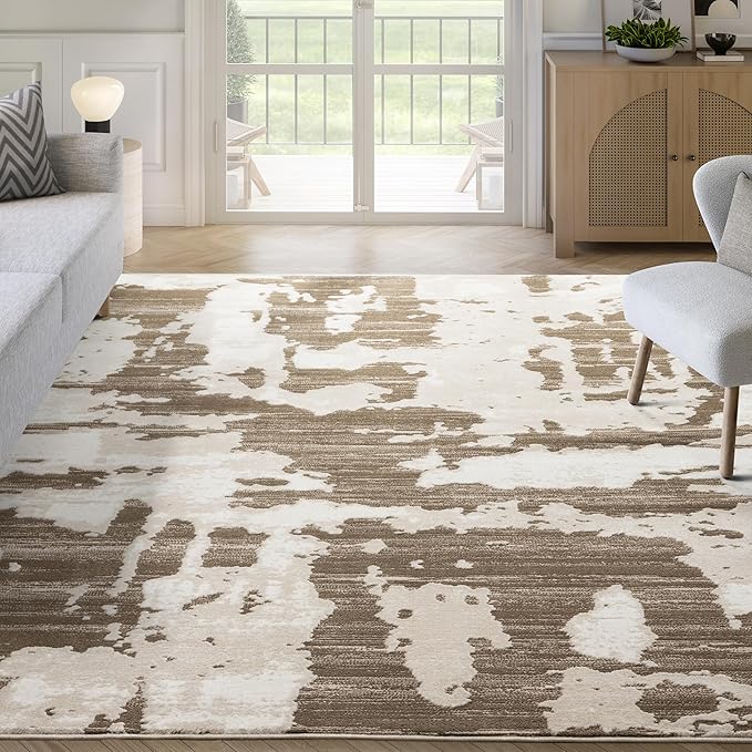 Abani Terra Area Rug for Living Room, Bedroom - Abstract Pattern - Brown Cream - 4' x 6' - Durable & Easy to Clean