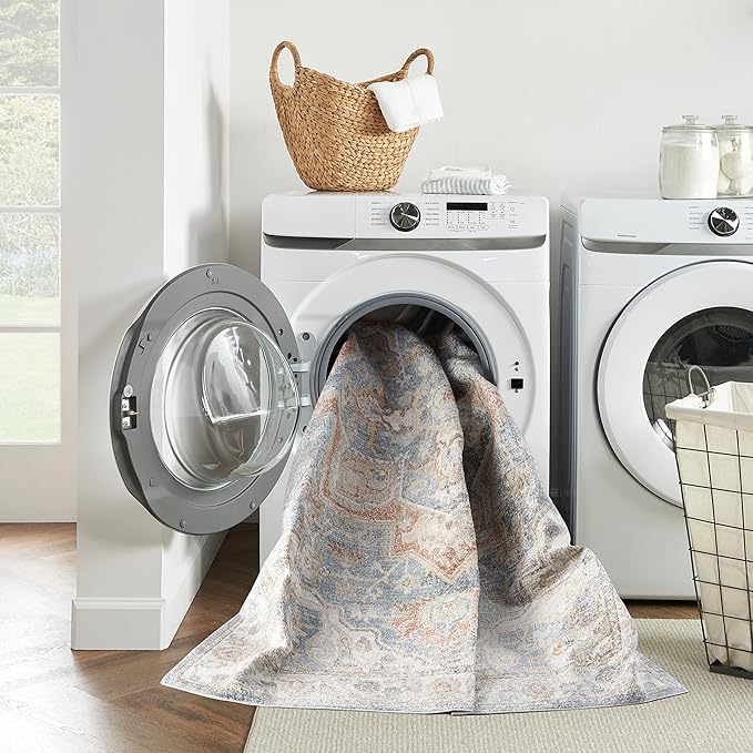 Nourison Home Astra Machine Washable Denim Multicolor 3'3" x 5' Area Rug - Easy Clean, Non Shedding, Bed Room, Living Room, Dining Room, Kitchen (3' x 5')
