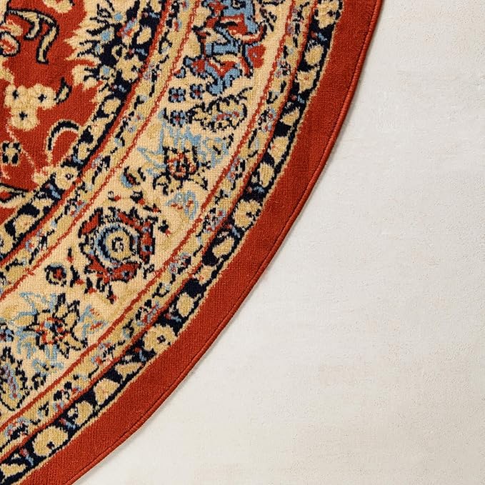 Rugs.com Yasmin Collection Rug – 8 Ft Round Terracotta Medium Rug Perfect for Kitchens, Dining Rooms