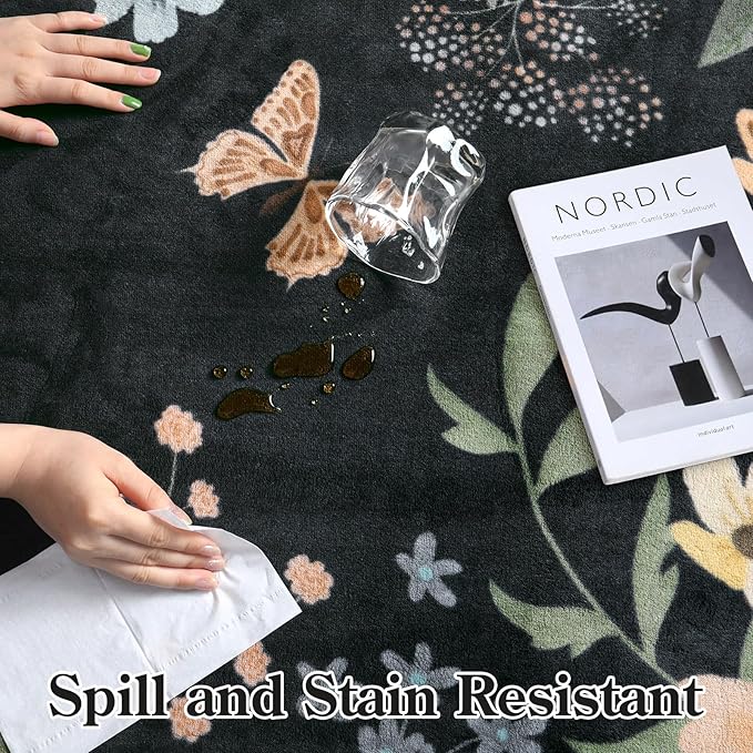 Lahome Floral Kitchen Runner, 2X6 Washable Runner Rug Non Slip Ultra-Thin, Soft Hallway Rug Stain Resistant Boho Small Low-Pile Carpet for ‎Laundry Bathroom Bedroom(2x6ft,Black/Grey)