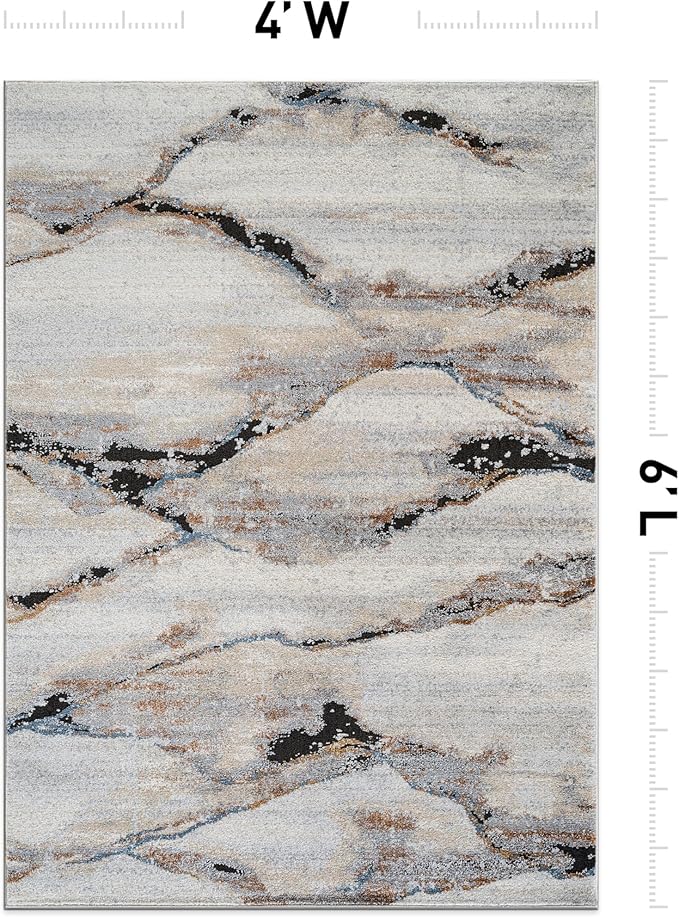 Rugshop Contemporary Gray Striated Area Rug Kid & Pet Friendly 4' x 6' Ideal for Under Coffee Tables, Entryways, or Studio Spaces